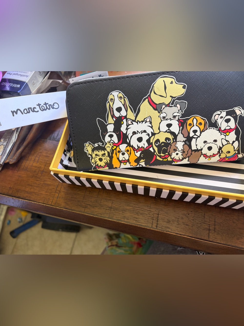 Marc Tetro Black Dog-Print Zip Wallet